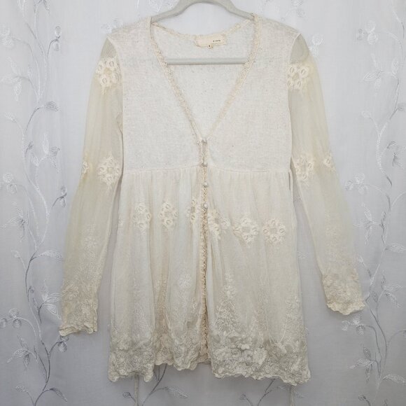 A'Reve Cream Colored, Elegant, Lace Cardigan. - Picture 5 of 13